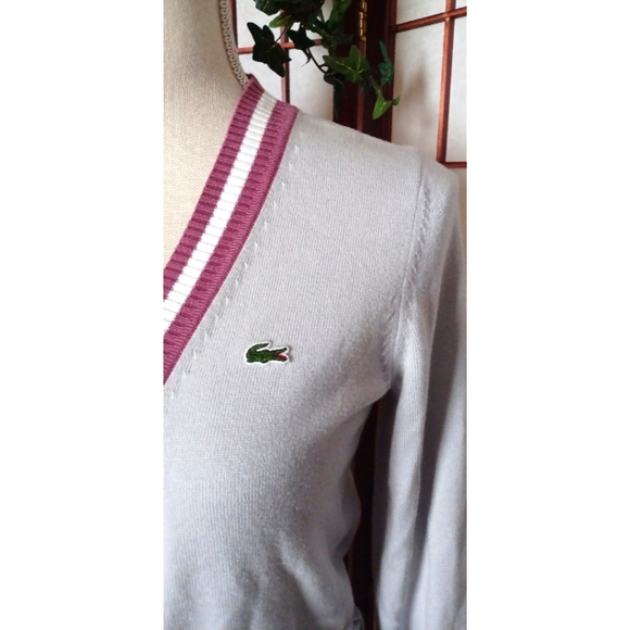 Lacoste Women's Stipe Detail Belted Button-Front Cardigan - Grey/Pink - Picture 3 of 16